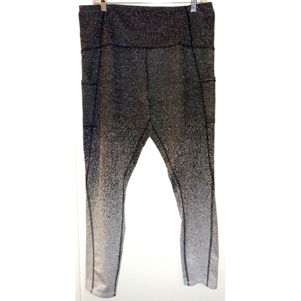 CHAMPION XX-Large Black w/ White Ombre Dots Athletic Leggings w/ Side Pockets